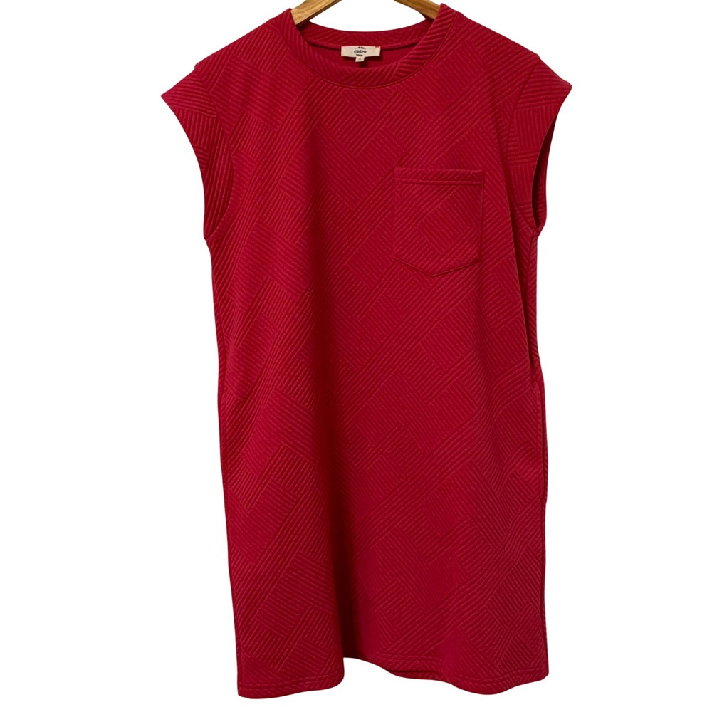 Entro Pink Geometric Quilted Cap Sleeve Shift Dress with Pockets D22390 Small